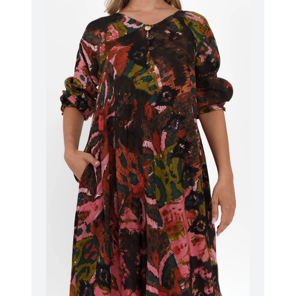 Beauty Style Fashion Abstract Floral Cocoon Midi Dress Short Sleeve XXL